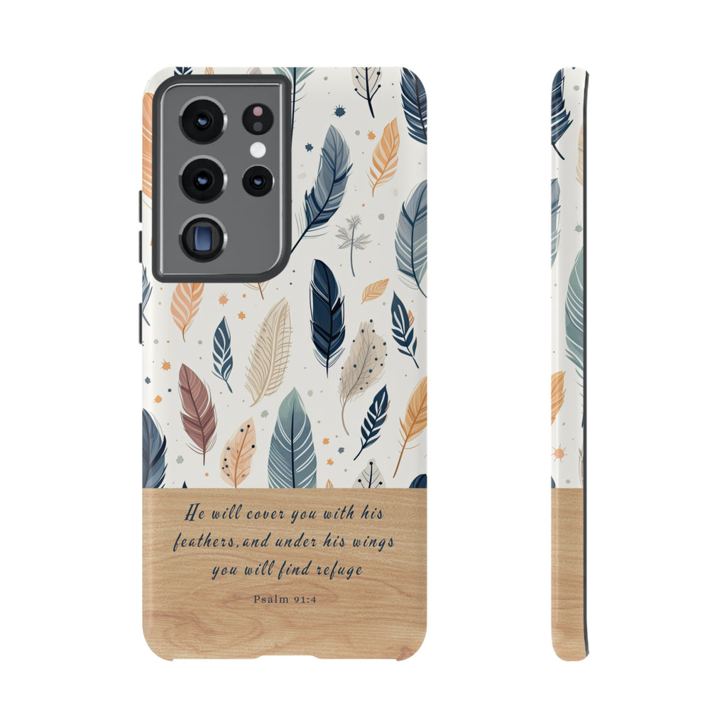 Psalm 91:4 He Will Cover You With His Feathers Phone Case Gift For Christians iPhone Samsung Galaxy Google Pixel Bible Verse Phone Case