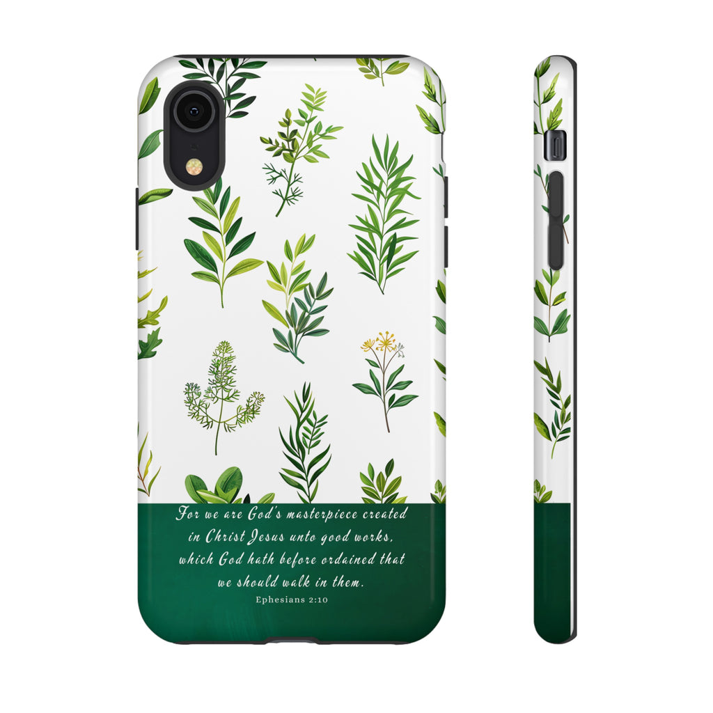 Ephesians 2:10 God's Masterpiece Christian Green Floral Pattern Phone Case Christian Gifts iPhone Samsung Galaxy Google Pixel Phone Case