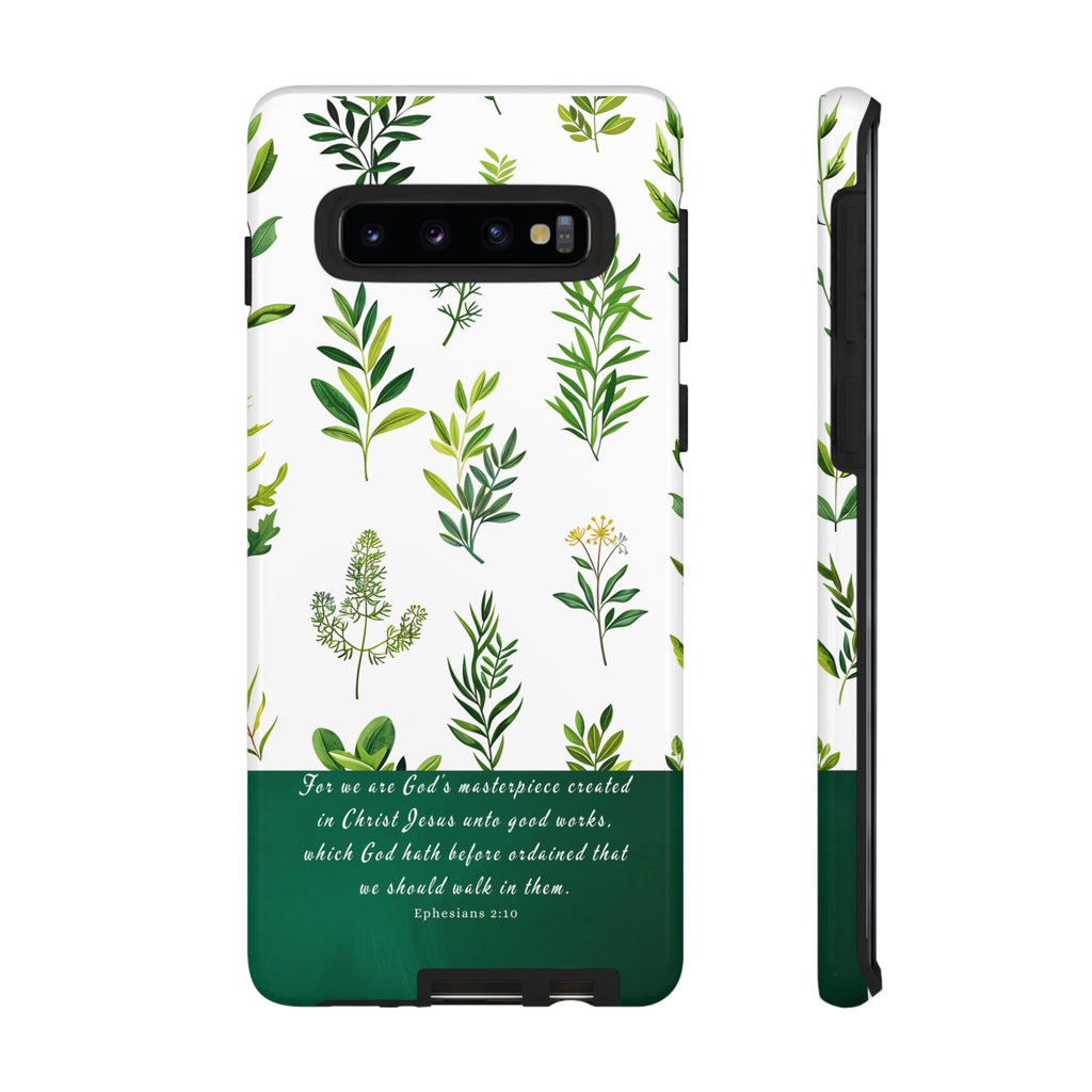 Ephesians 2:10 God's Masterpiece Christian Green Floral Pattern Phone Case Christian Gifts iPhone Samsung Galaxy Google Pixel Phone Case