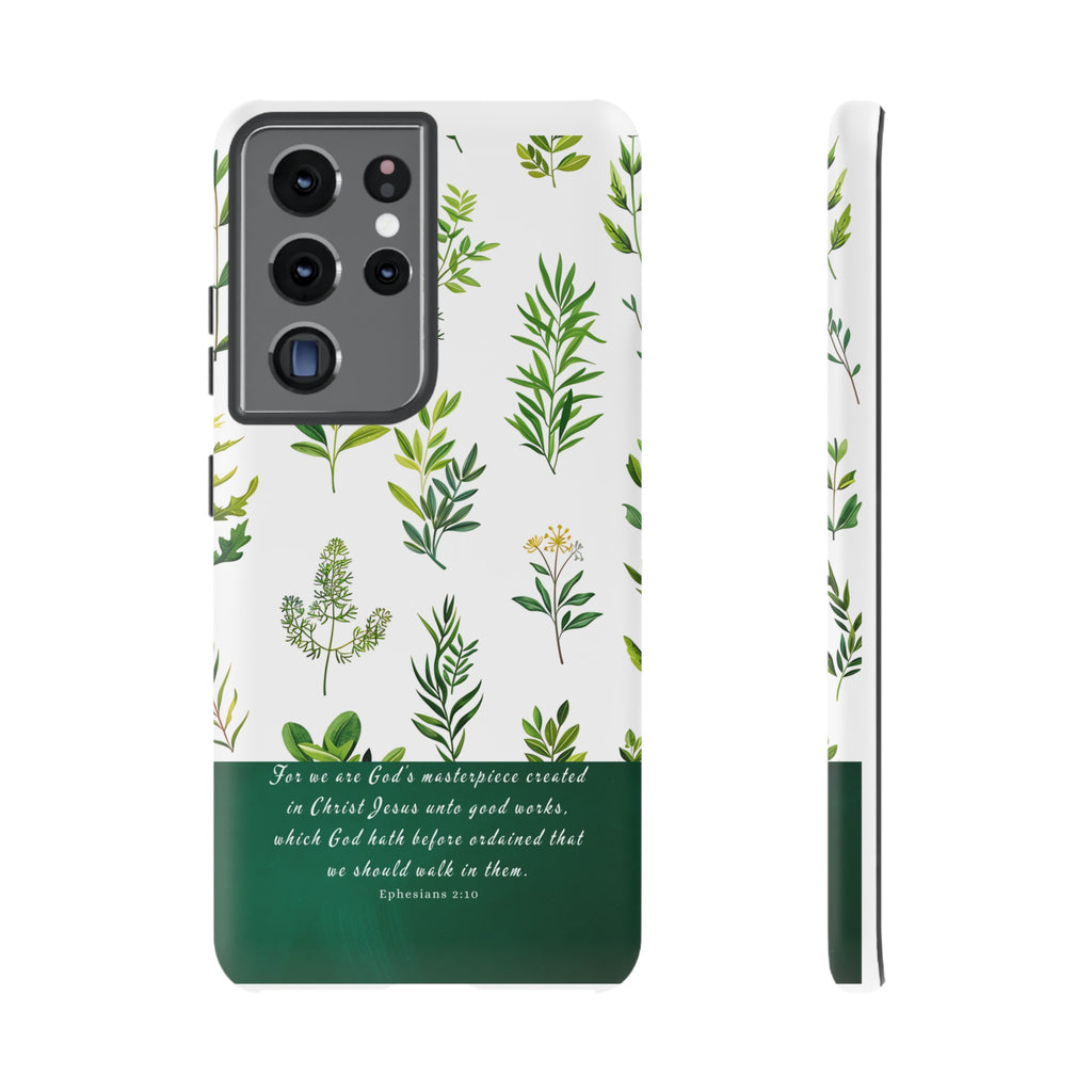 Ephesians 2:10 God's Masterpiece Christian Green Floral Pattern Phone Case Christian Gifts iPhone Samsung Galaxy Google Pixel Phone Case