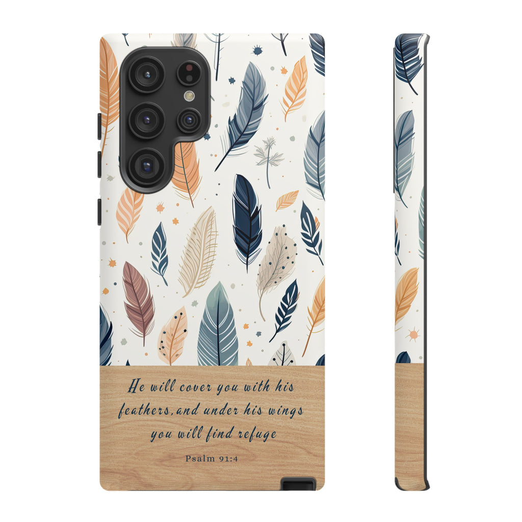 Psalm 91:4 He Will Cover You With His Feathers Phone Case Gift For Christians iPhone Samsung Galaxy Google Pixel Bible Verse Phone Case