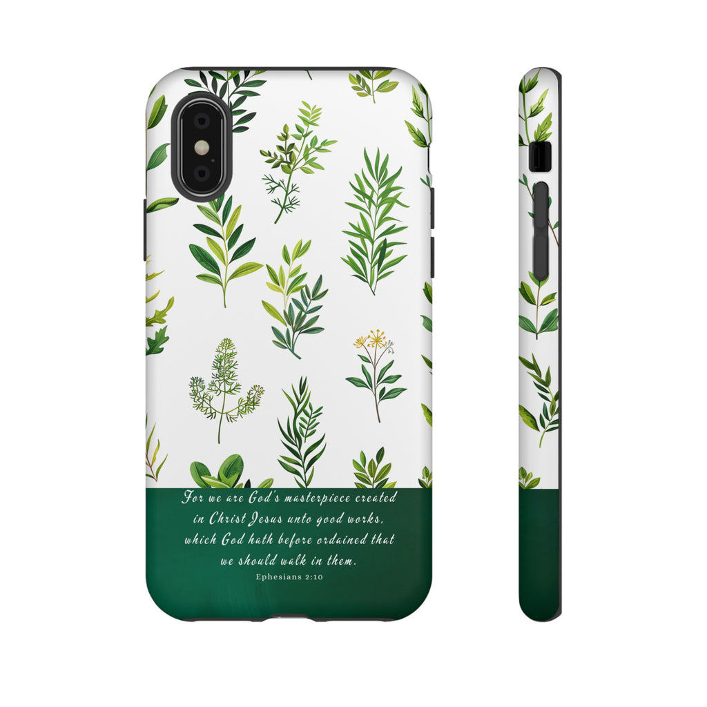 Ephesians 2:10 God's Masterpiece Christian Green Floral Pattern Phone Case Christian Gifts iPhone Samsung Galaxy Google Pixel Phone Case