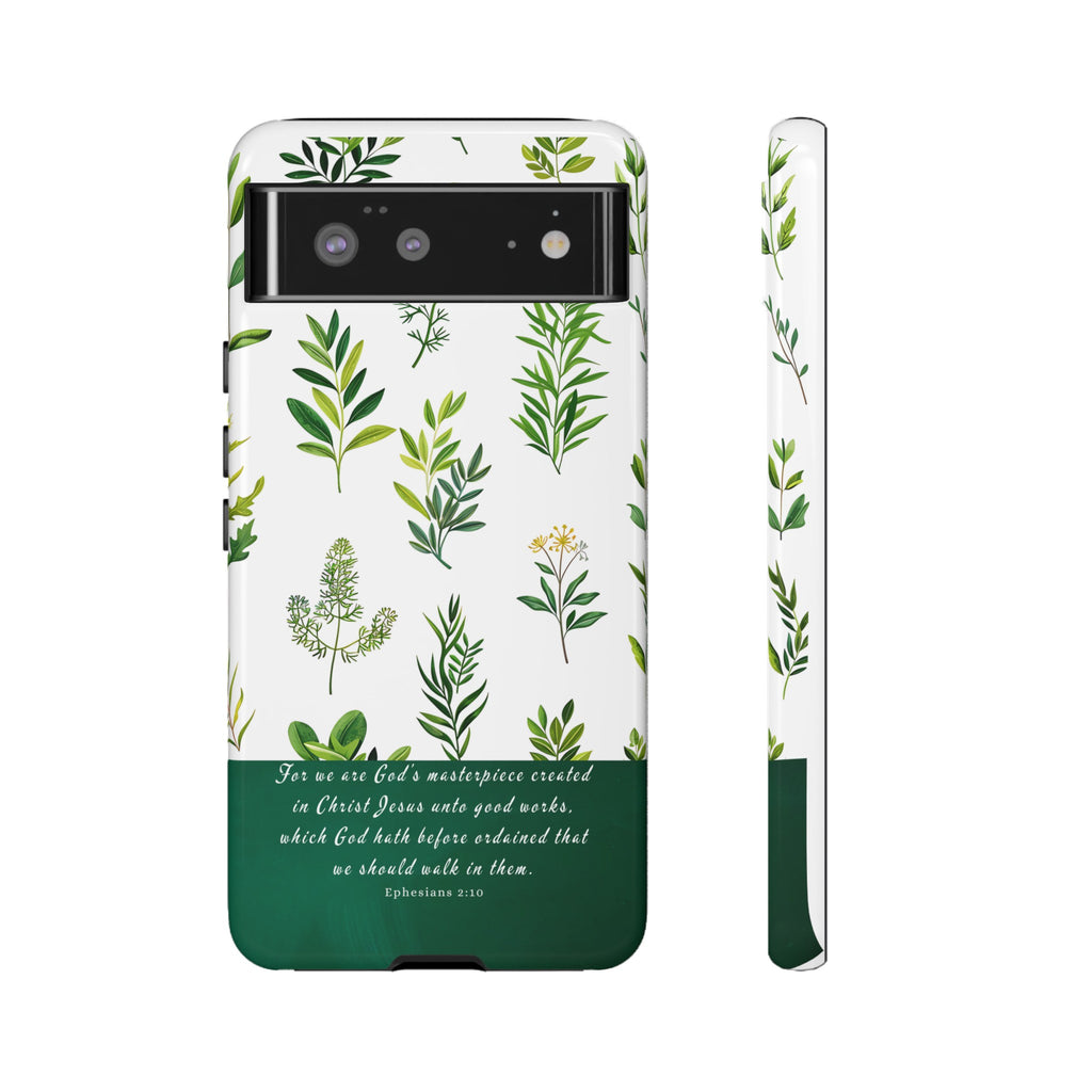 Ephesians 2:10 God's Masterpiece Christian Green Floral Pattern Phone Case Christian Gifts iPhone Samsung Galaxy Google Pixel Phone Case