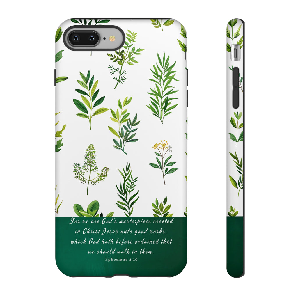 Ephesians 2:10 God's Masterpiece Christian Green Floral Pattern Phone Case Christian Gifts iPhone Samsung Galaxy Google Pixel Phone Case