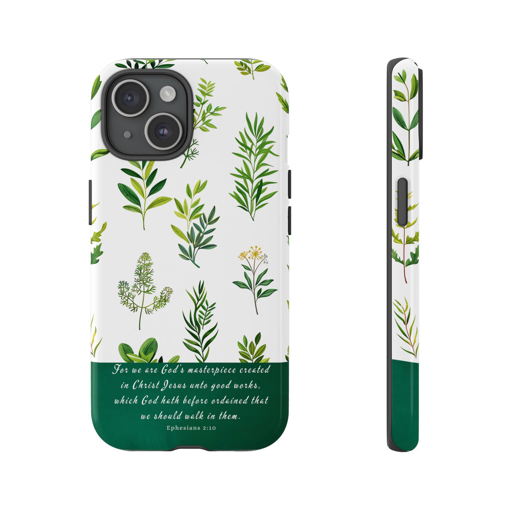 Ephesians 2:10 God's Masterpiece Christian Green Floral Pattern Phone Case Christian Gifts iPhone Samsung Galaxy Google Pixel Phone Case