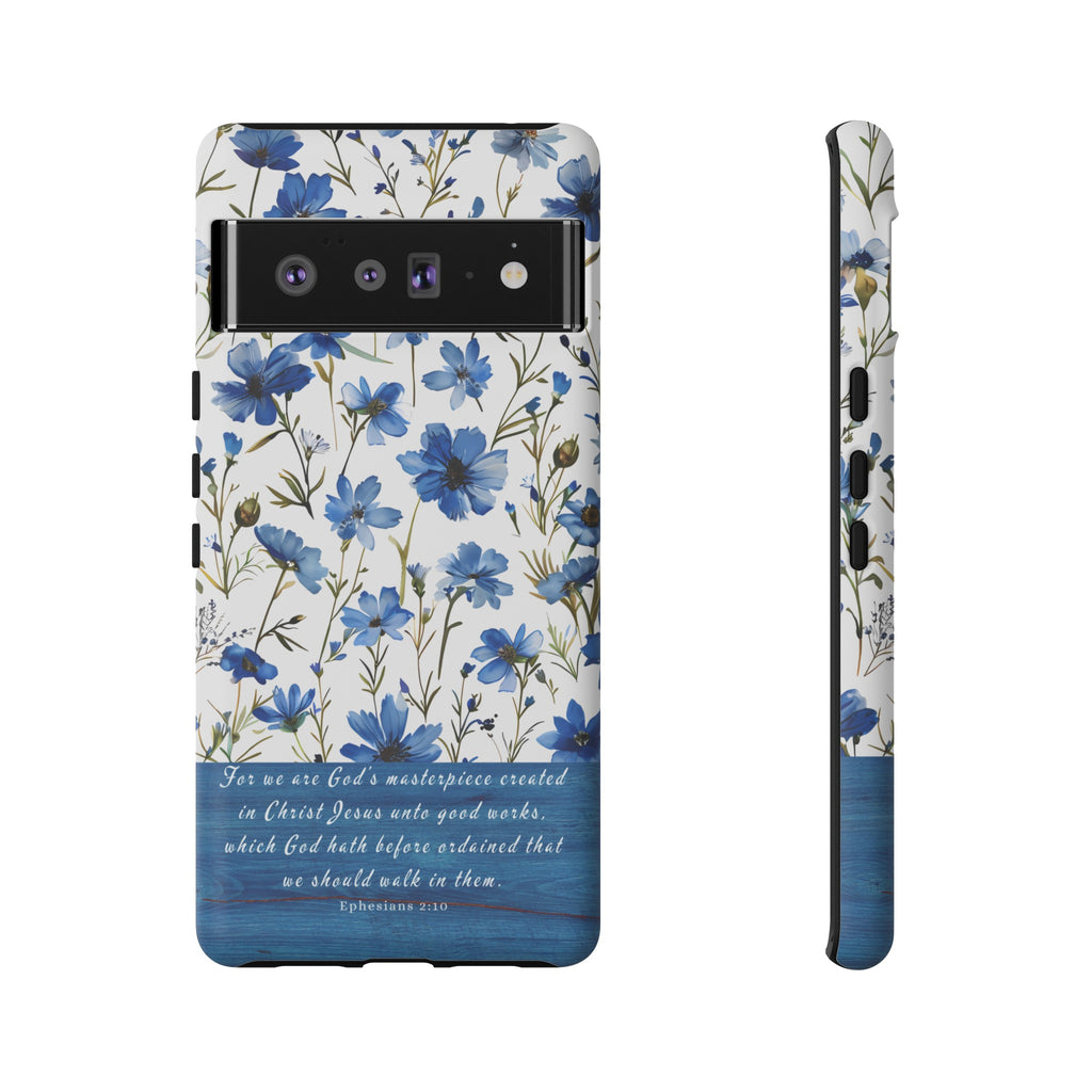 Ephesians 2:10 God's Masterpiece Christian Floral Pattern Phone Case Christian Religious Gifts iPhone Samsung Galaxy Google Pixel Phone Case