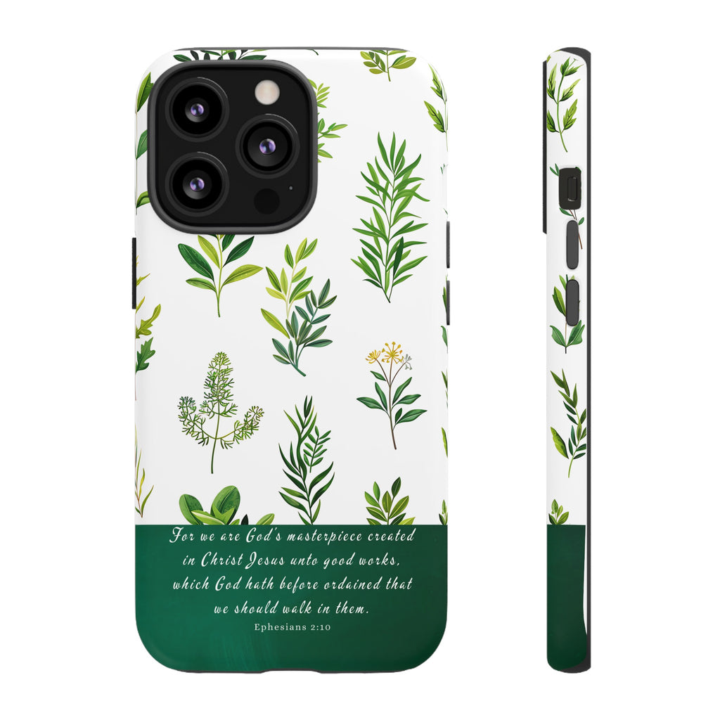 Ephesians 2:10 God's Masterpiece Christian Green Floral Pattern Phone Case Christian Gifts iPhone Samsung Galaxy Google Pixel Phone Case