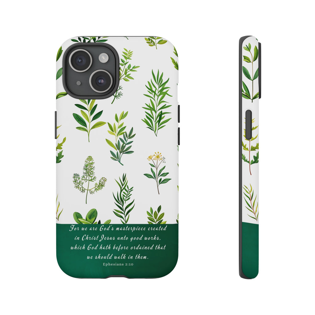 Ephesians 2:10 God's Masterpiece Christian Green Floral Pattern Phone Case Christian Gifts iPhone Samsung Galaxy Google Pixel Phone Case