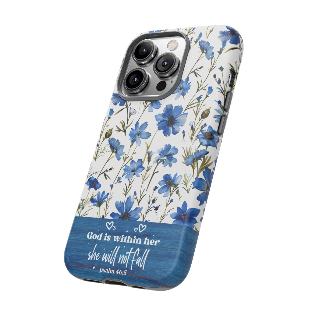 Psalm 46:5 God Is Within Her Christian Floral Pattern Phone Case Christian Religious Gifts iPhone Samsung Galaxy Google Pixel Phone Case