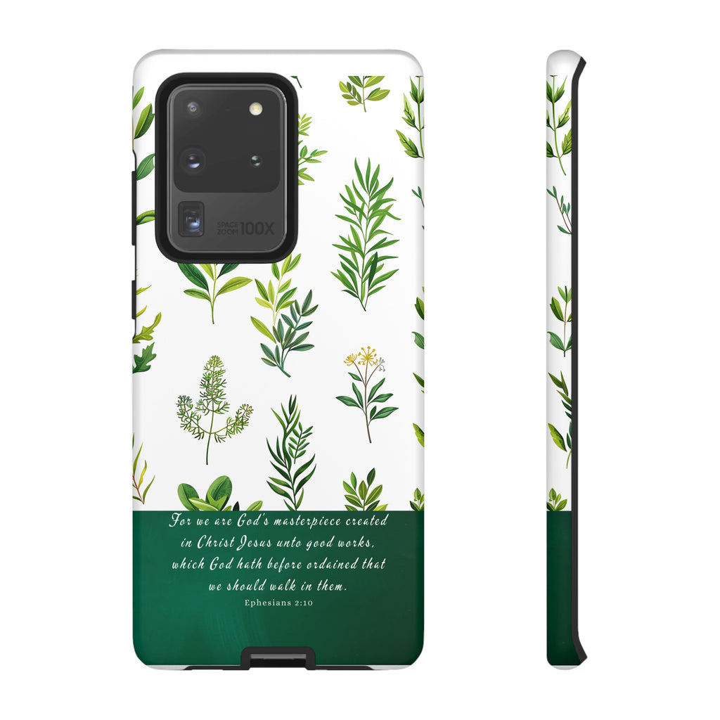 Ephesians 2:10 God's Masterpiece Christian Green Floral Pattern Phone Case Christian Gifts iPhone Samsung Galaxy Google Pixel Phone Case