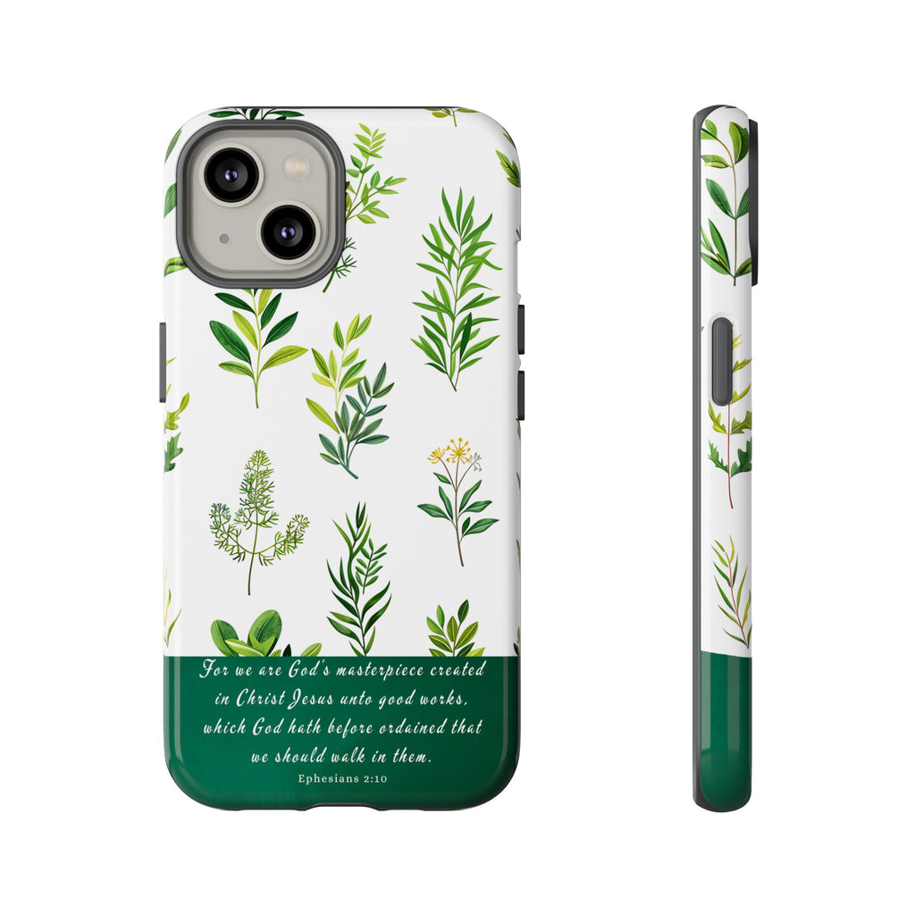 Ephesians 2:10 God's Masterpiece Christian Green Floral Pattern Phone Case Christian Gifts iPhone Samsung Galaxy Google Pixel Phone Case