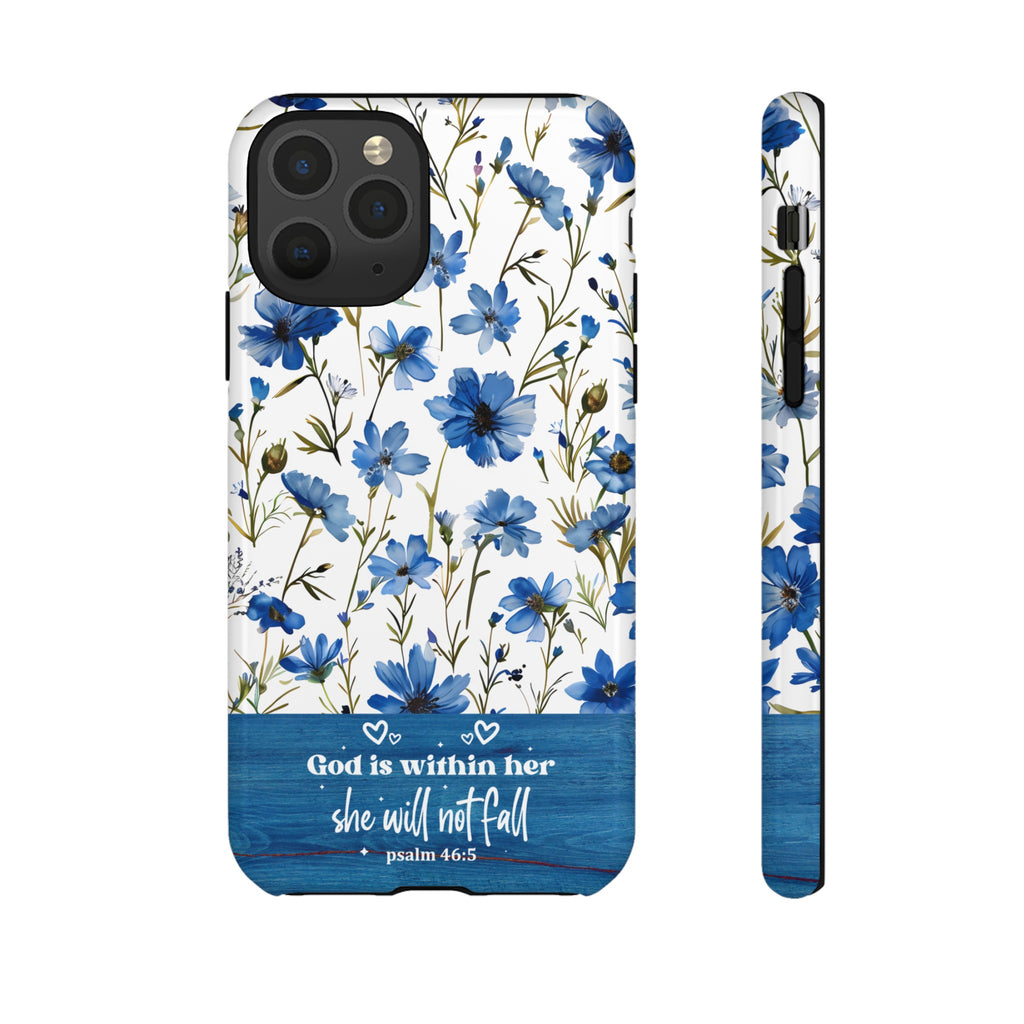 Psalm 46:5 God Is Within Her Christian Floral Pattern Phone Case Christian Religious Gifts iPhone Samsung Galaxy Google Pixel Phone Case