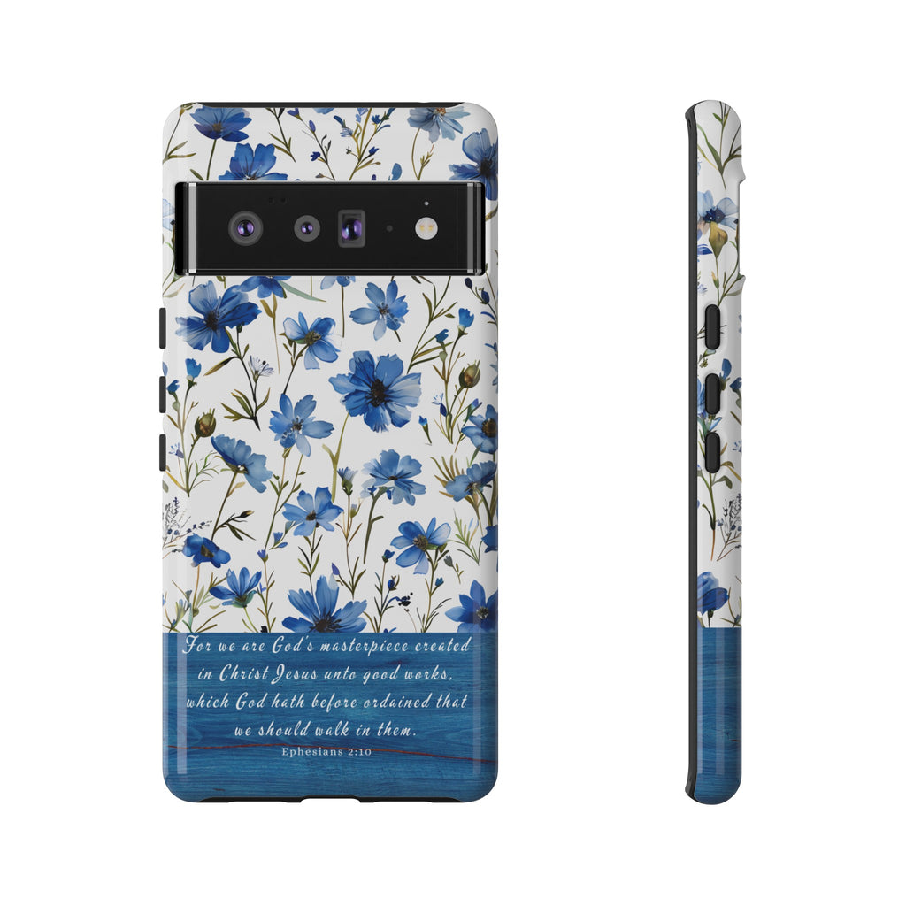 Ephesians 2:10 God's Masterpiece Christian Floral Pattern Phone Case Christian Religious Gifts iPhone Samsung Galaxy Google Pixel Phone Case