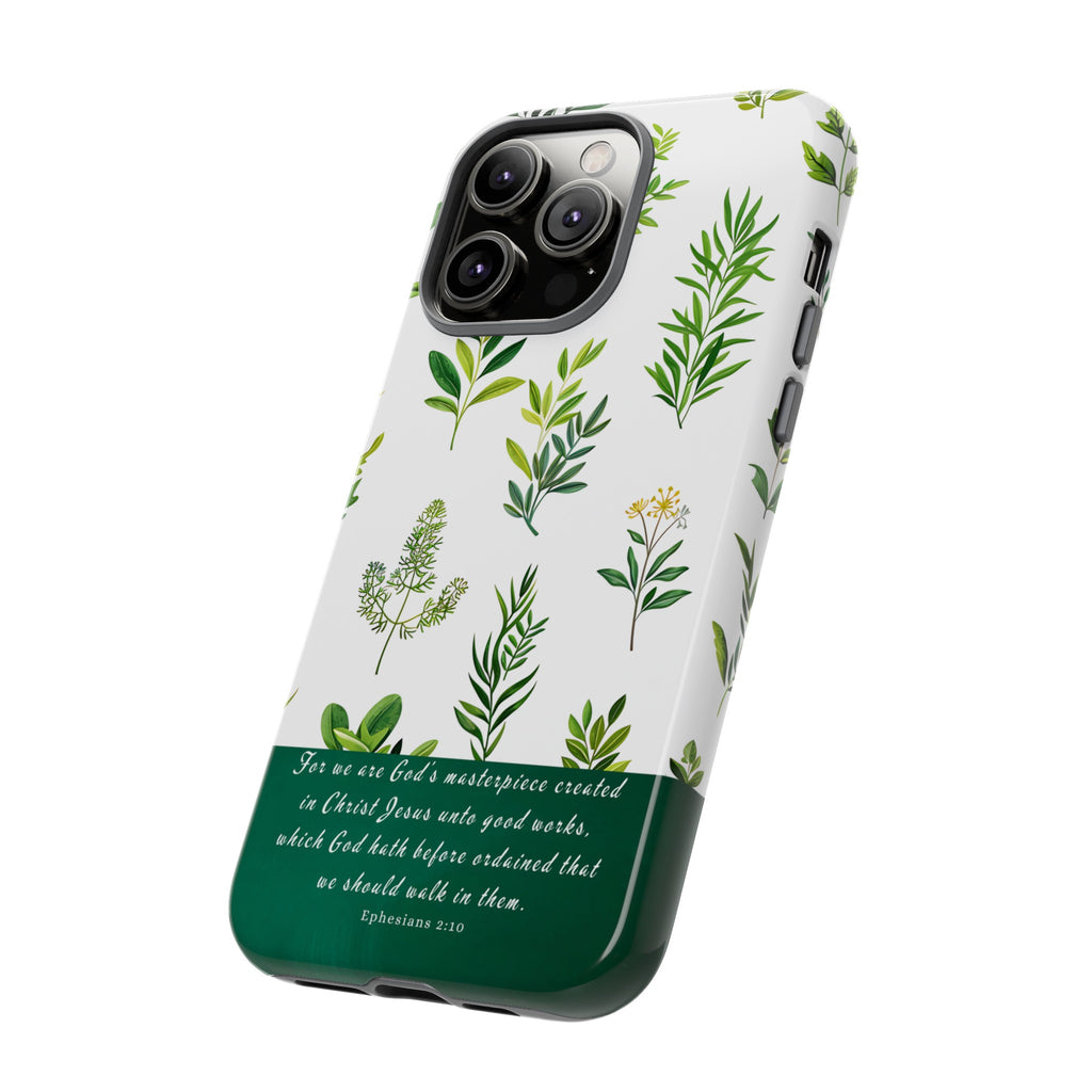 Ephesians 2:10 God's Masterpiece Christian Green Floral Pattern Phone Case Christian Gifts iPhone Samsung Galaxy Google Pixel Phone Case