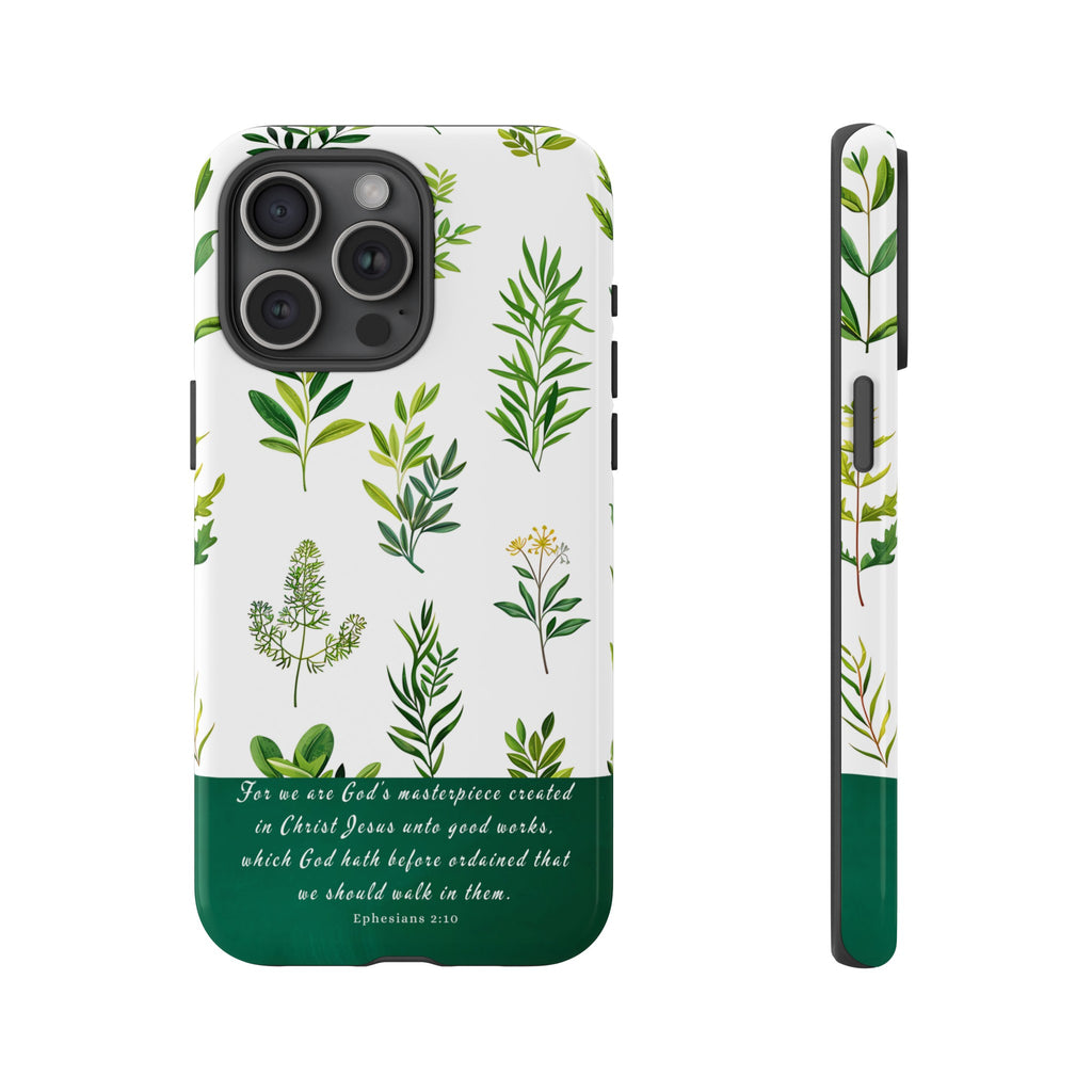 Ephesians 2:10 God's Masterpiece Christian Green Floral Pattern Phone Case Christian Gifts iPhone Samsung Galaxy Google Pixel Phone Case