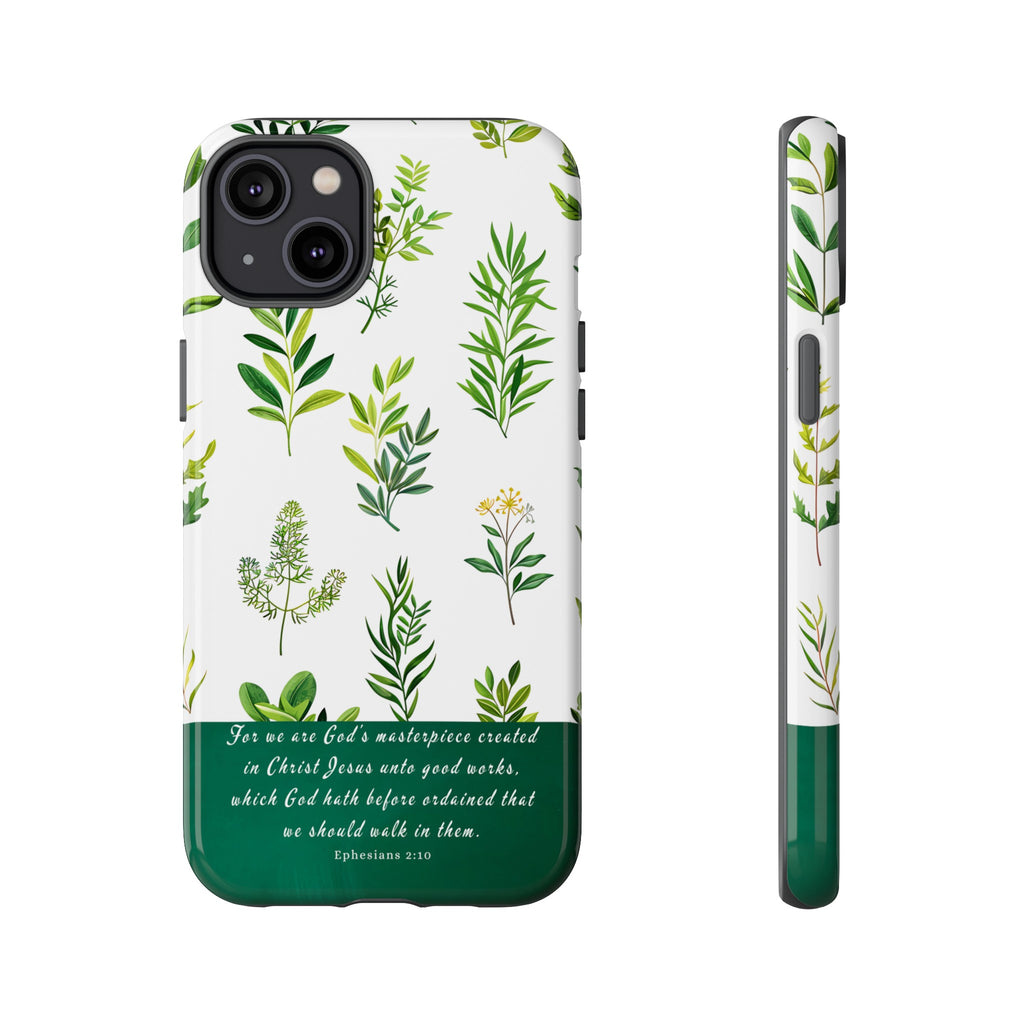 Ephesians 2:10 God's Masterpiece Christian Green Floral Pattern Phone Case Christian Gifts iPhone Samsung Galaxy Google Pixel Phone Case