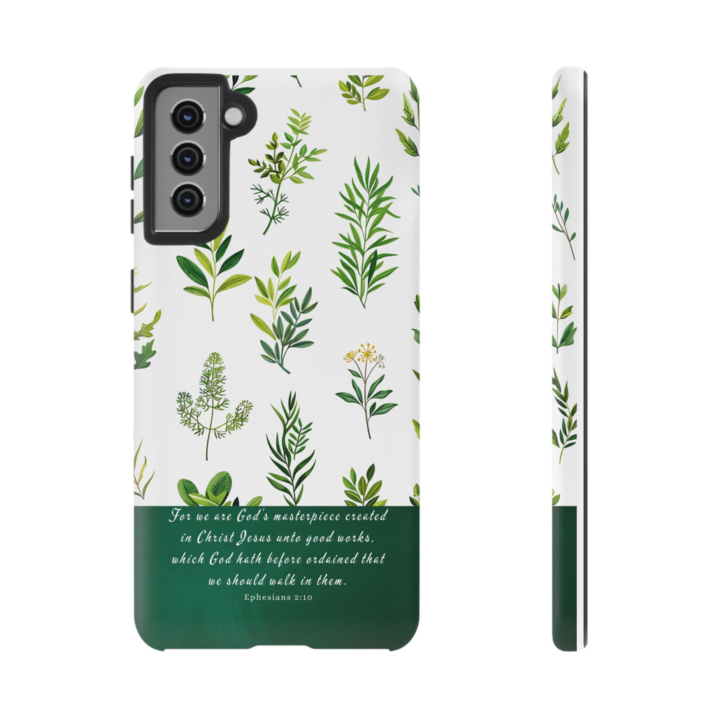 Ephesians 2:10 God's Masterpiece Christian Green Floral Pattern Phone Case Christian Gifts iPhone Samsung Galaxy Google Pixel Phone Case