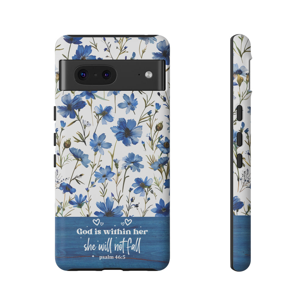 Psalm 46:5 God Is Within Her Christian Floral Pattern Phone Case Christian Religious Gifts iPhone Samsung Galaxy Google Pixel Phone Case