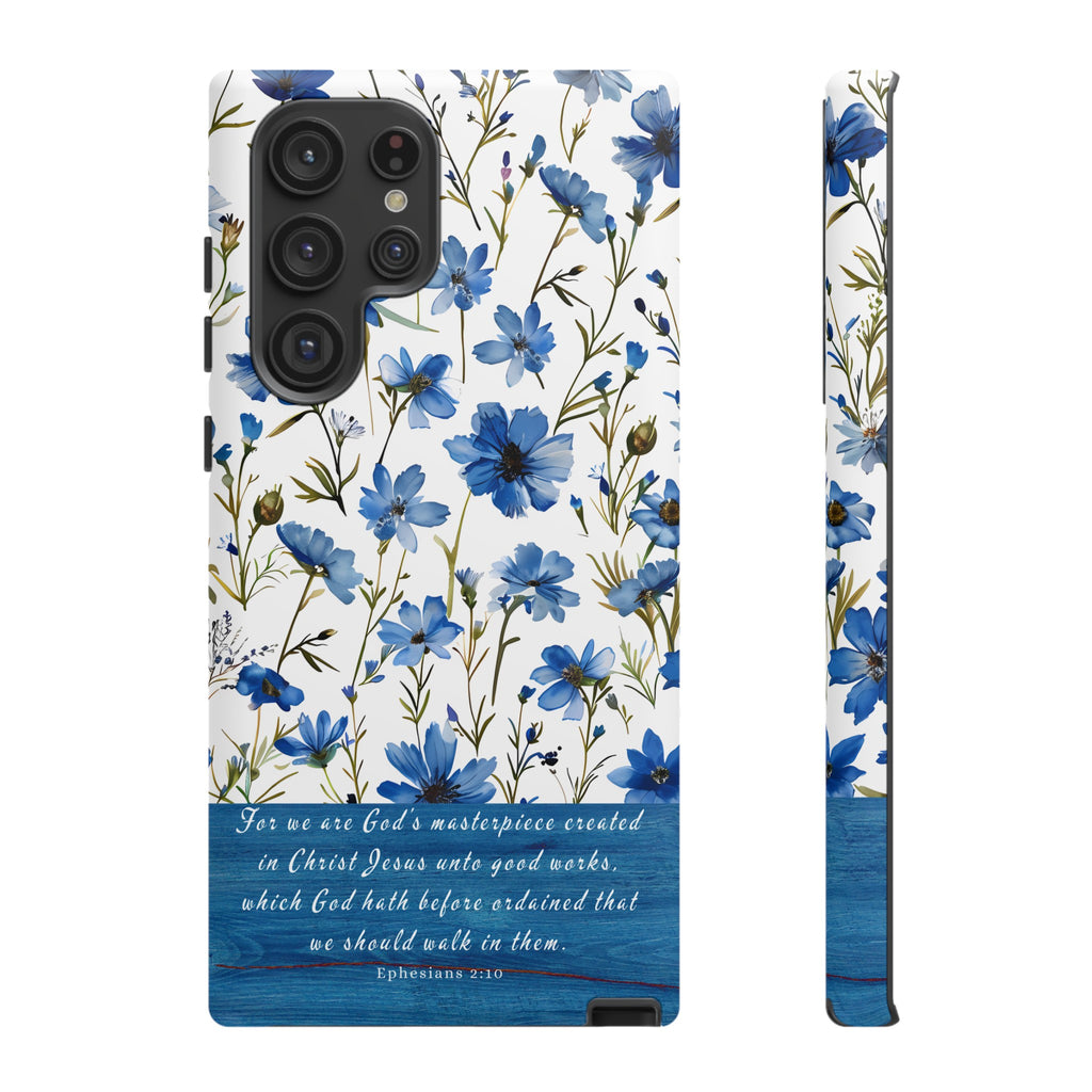 Ephesians 2:10 God's Masterpiece Christian Floral Pattern Phone Case Christian Religious Gifts iPhone Samsung Galaxy Google Pixel Phone Case