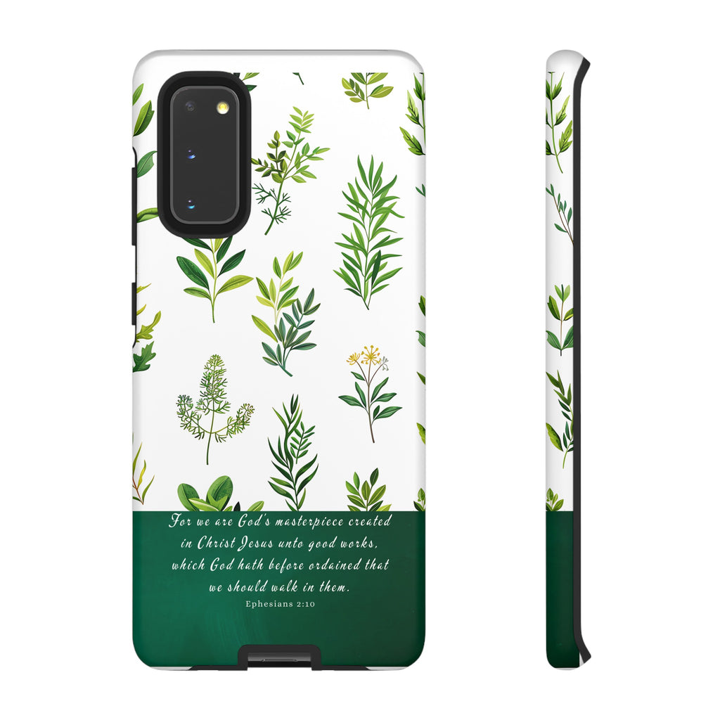 Ephesians 2:10 God's Masterpiece Christian Green Floral Pattern Phone Case Christian Gifts iPhone Samsung Galaxy Google Pixel Phone Case