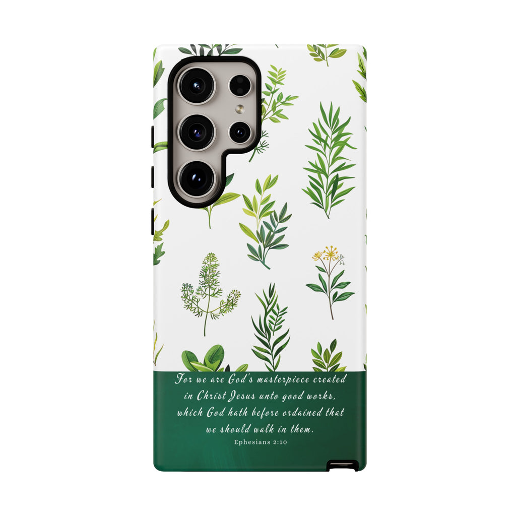 Ephesians 2:10 God's Masterpiece Christian Green Floral Pattern Phone Case Christian Gifts iPhone Samsung Galaxy Google Pixel Phone Case