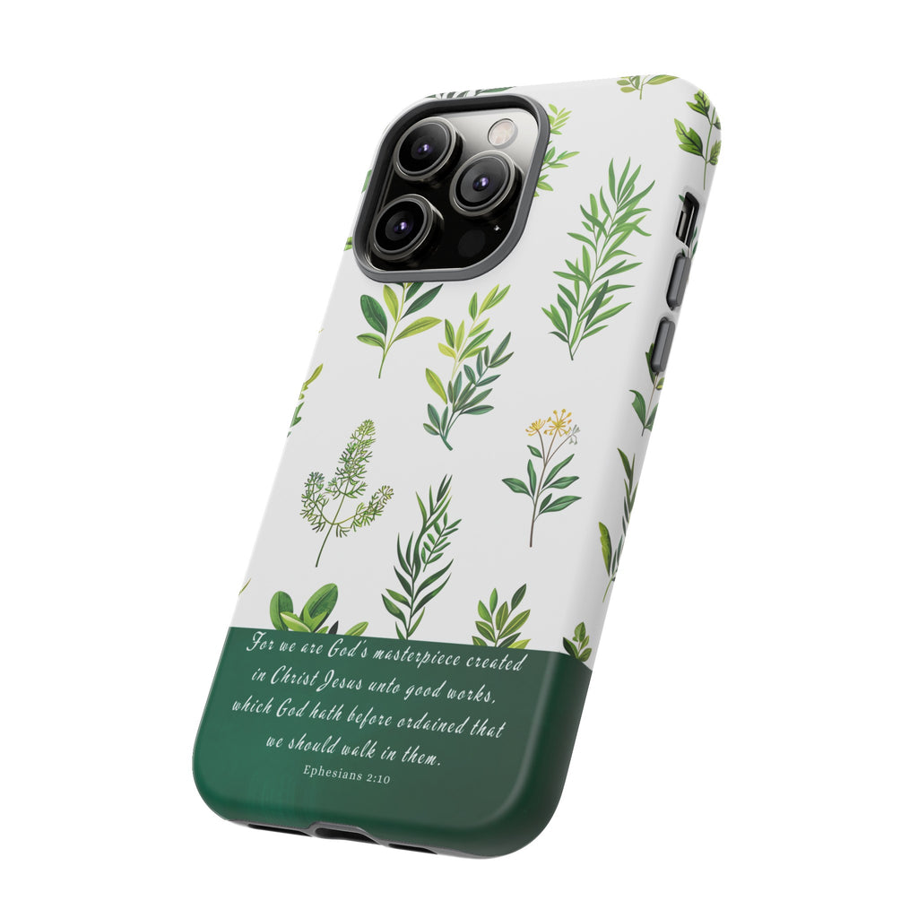 Ephesians 2:10 God's Masterpiece Christian Green Floral Pattern Phone Case Christian Gifts iPhone Samsung Galaxy Google Pixel Phone Case