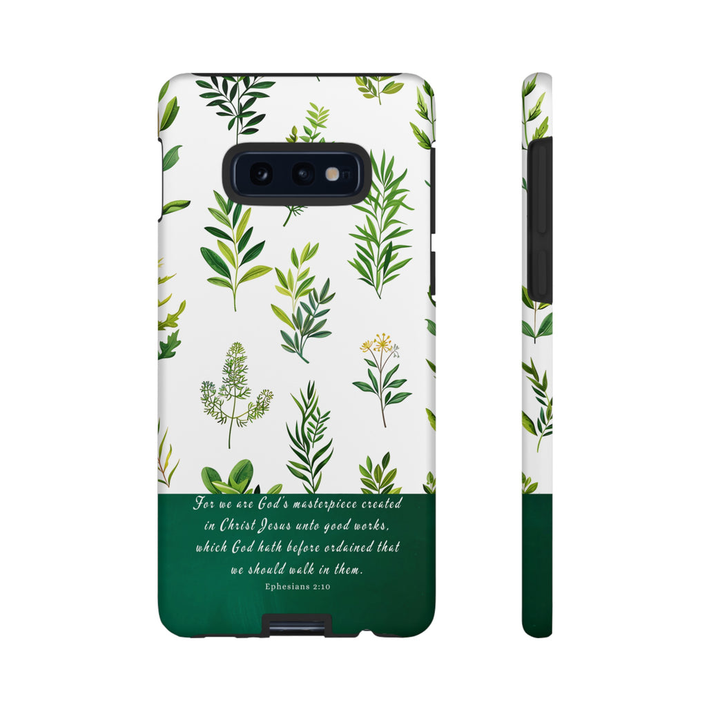 Ephesians 2:10 God's Masterpiece Christian Green Floral Pattern Phone Case Christian Gifts iPhone Samsung Galaxy Google Pixel Phone Case