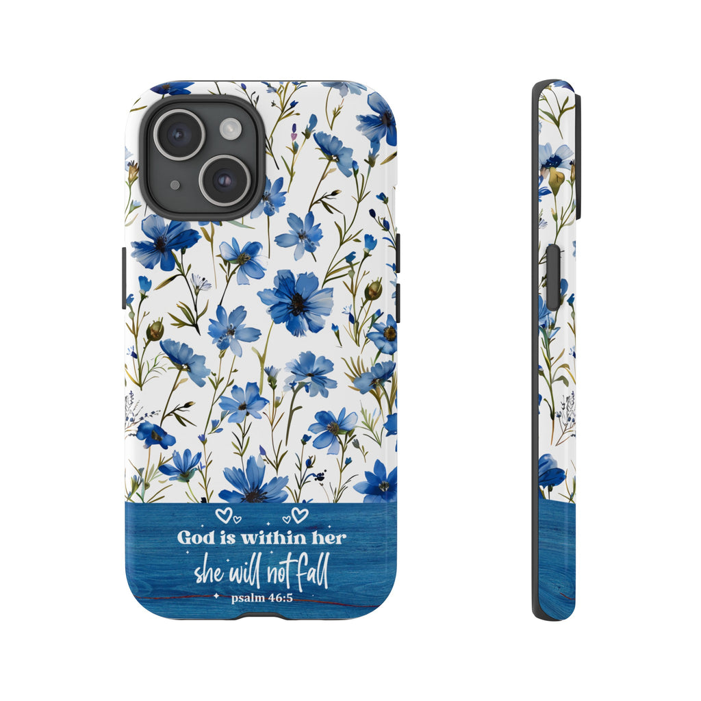 Psalm 46:5 God Is Within Her Christian Floral Pattern Phone Case Christian Religious Gifts iPhone Samsung Galaxy Google Pixel Phone Case