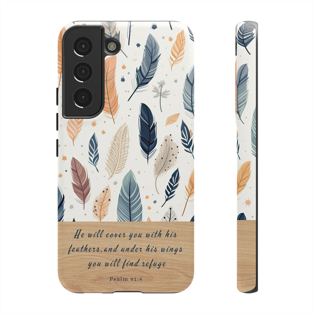 Psalm 91:4 He Will Cover You With His Feathers Phone Case Gift For Christians iPhone Samsung Galaxy Google Pixel Bible Verse Phone Case