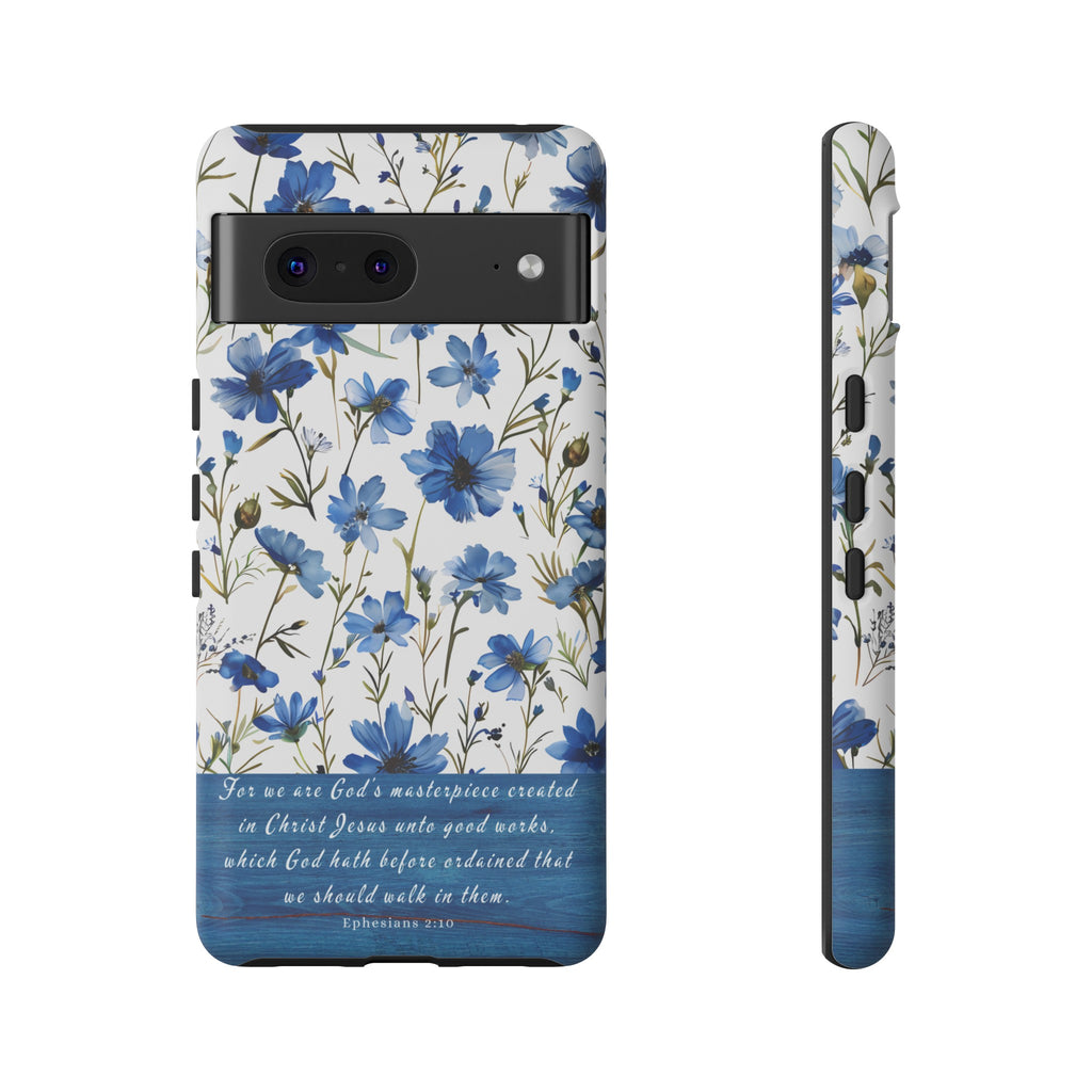 Ephesians 2:10 God's Masterpiece Christian Floral Pattern Phone Case Christian Religious Gifts iPhone Samsung Galaxy Google Pixel Phone Case