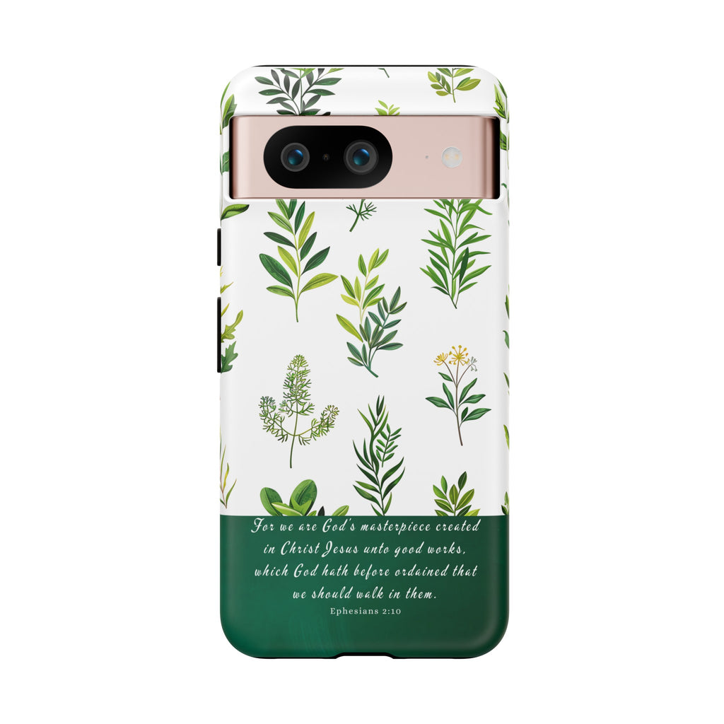 Ephesians 2:10 God's Masterpiece Christian Green Floral Pattern Phone Case Christian Gifts iPhone Samsung Galaxy Google Pixel Phone Case