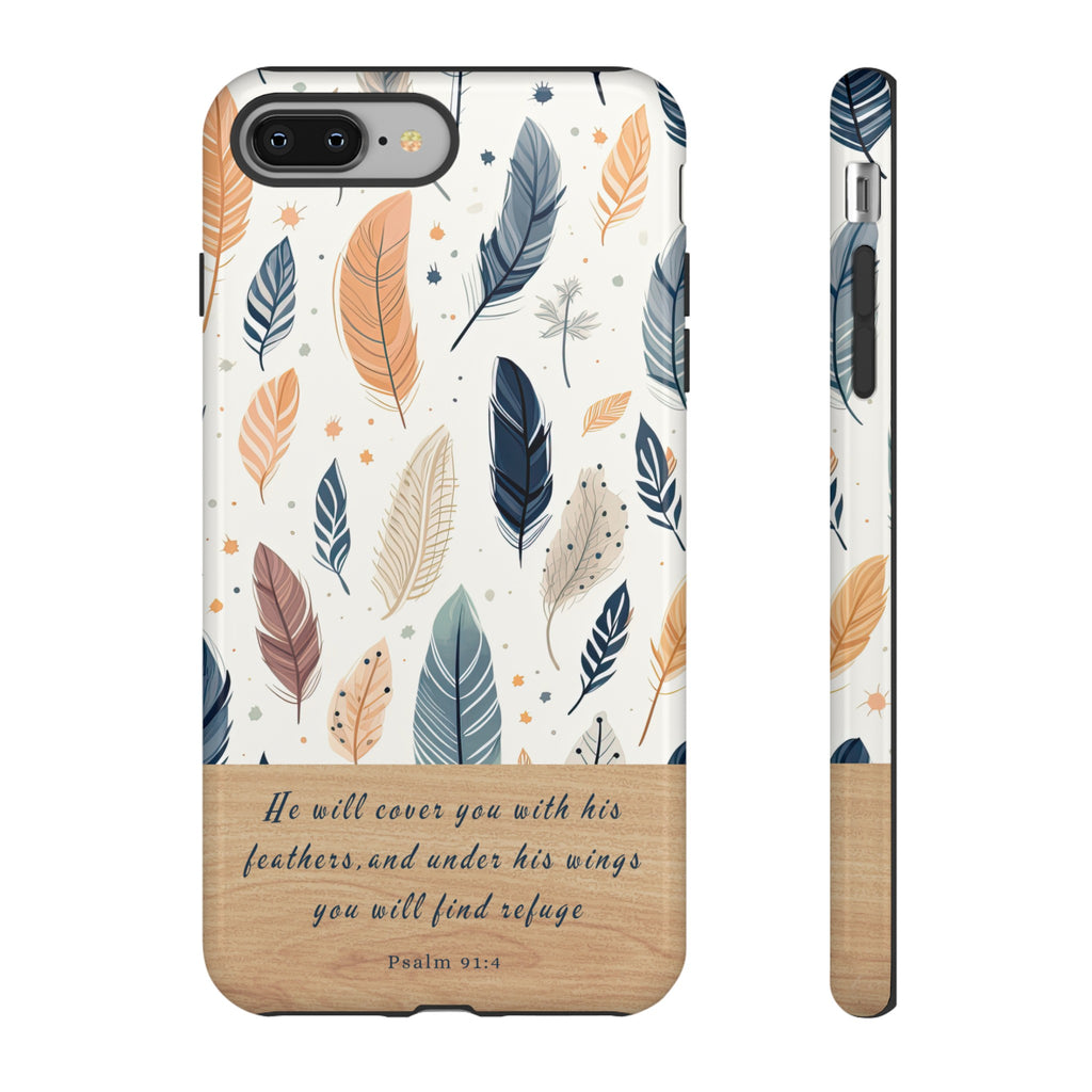 Psalm 91:4 He Will Cover You With His Feathers Phone Case Gift For Christians iPhone Samsung Galaxy Google Pixel Bible Verse Phone Case