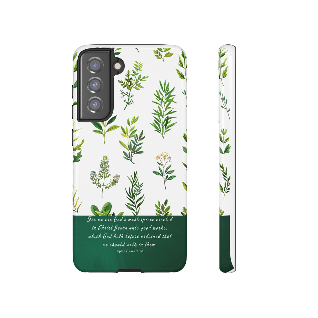 Ephesians 2:10 God's Masterpiece Christian Green Floral Pattern Phone Case Christian Gifts iPhone Samsung Galaxy Google Pixel Phone Case