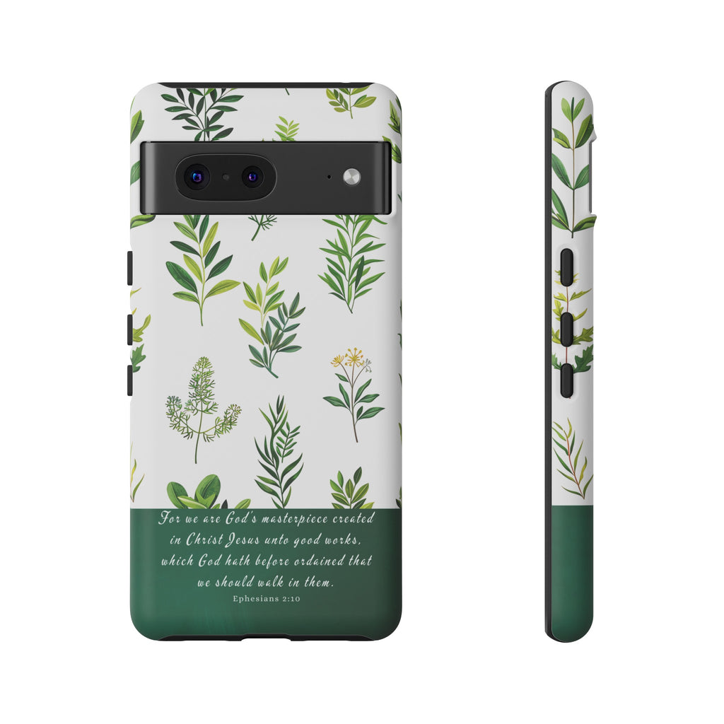 Ephesians 2:10 God's Masterpiece Christian Green Floral Pattern Phone Case Christian Gifts iPhone Samsung Galaxy Google Pixel Phone Case