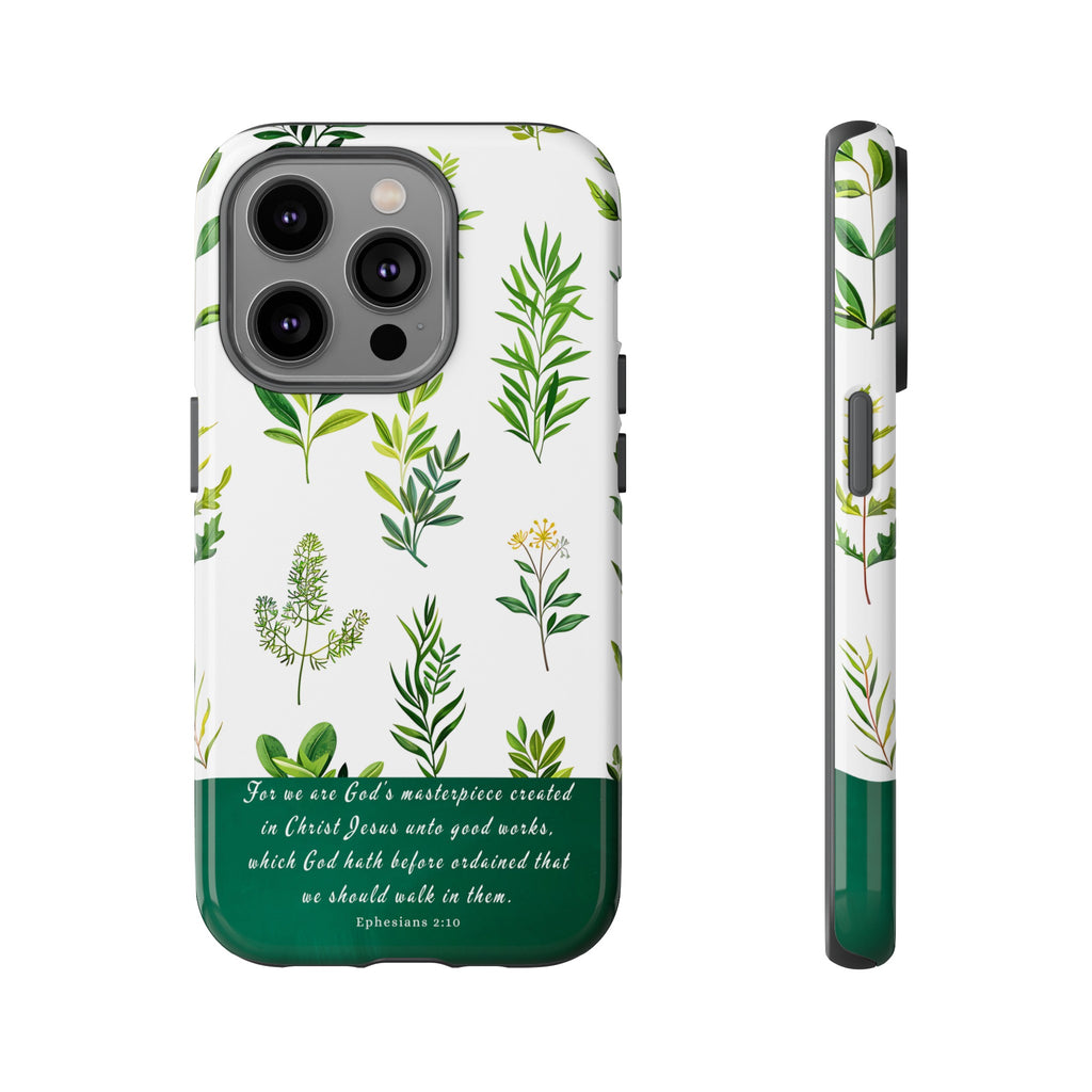 Ephesians 2:10 God's Masterpiece Christian Green Floral Pattern Phone Case Christian Gifts iPhone Samsung Galaxy Google Pixel Phone Case