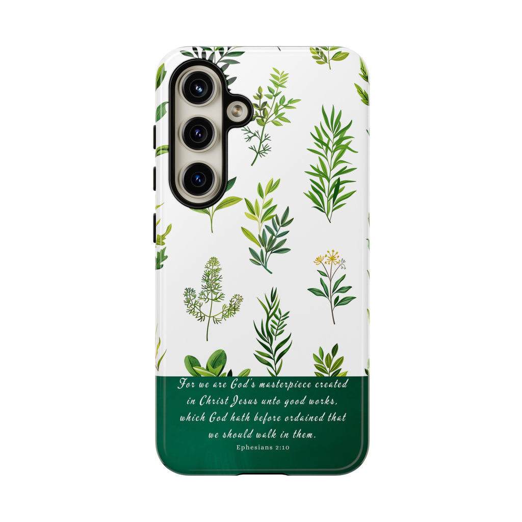 Ephesians 2:10 God's Masterpiece Christian Green Floral Pattern Phone Case Christian Gifts iPhone Samsung Galaxy Google Pixel Phone Case