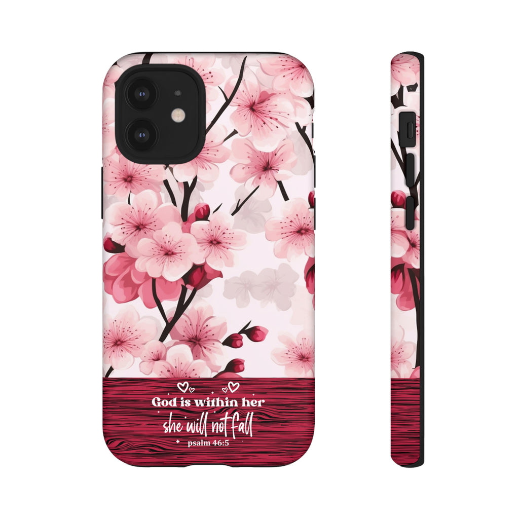 God Is Within Her Psalm 46:5 Floral Cherry Blossom Premium Christian iPhone Samsung Galaxy Google Pixel Phone Case