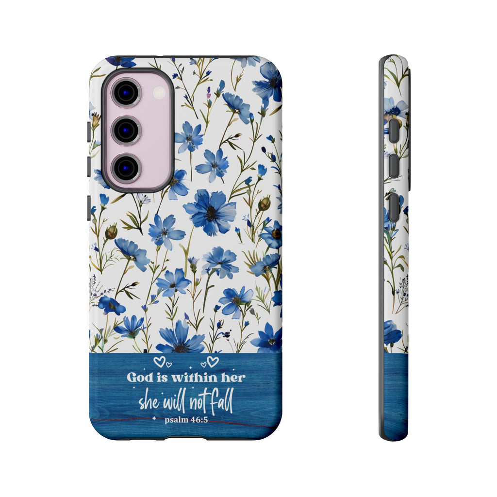 Psalm 46:5 God Is Within Her Christian Floral Pattern Phone Case Christian Religious Gifts iPhone Samsung Galaxy Google Pixel Phone Case