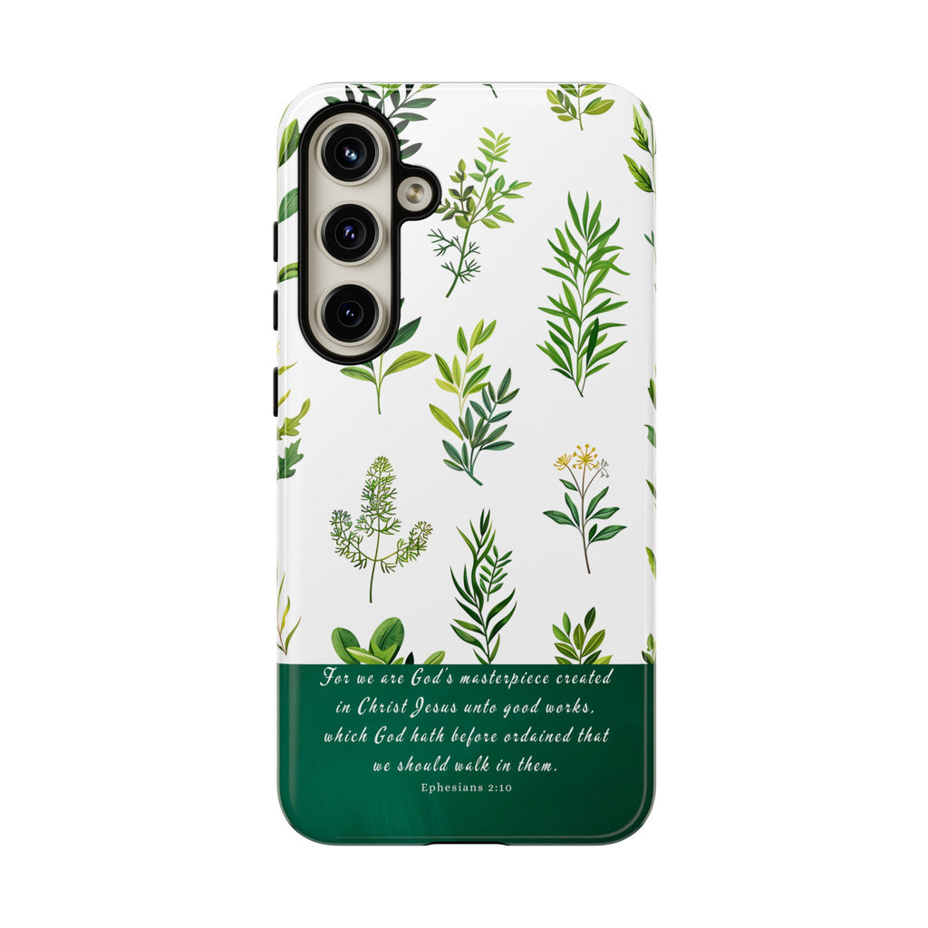 Ephesians 2:10 God's Masterpiece Christian Green Floral Pattern Phone Case Christian Gifts iPhone Samsung Galaxy Google Pixel Phone Case