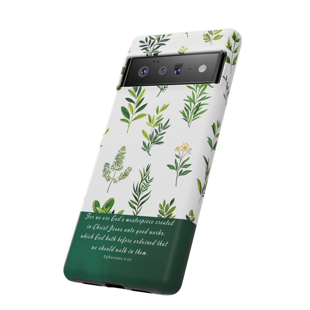 Ephesians 2:10 God's Masterpiece Christian Green Floral Pattern Phone Case Christian Gifts iPhone Samsung Galaxy Google Pixel Phone Case