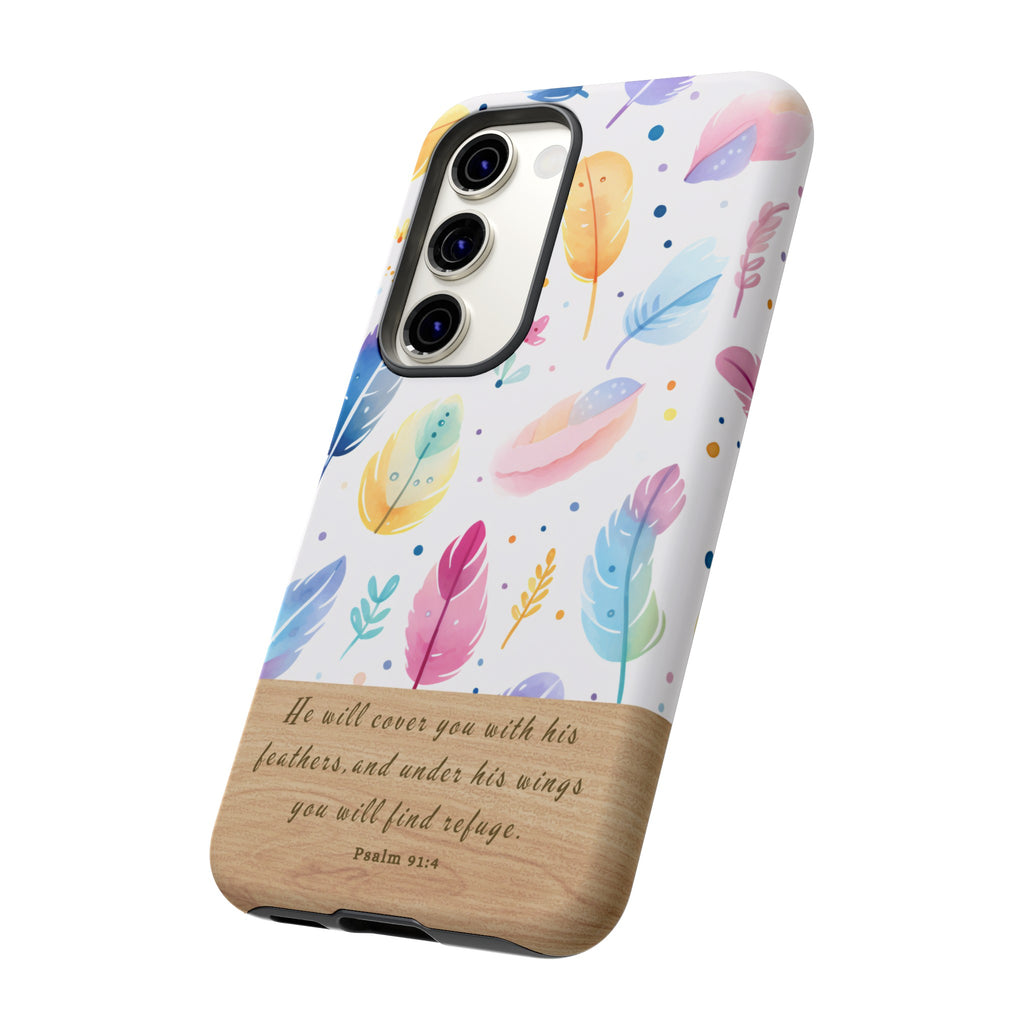 Psalm 91:4 Phone Case Gift For Christians Premium iPhone Samsung Galaxy Google Pixel Bible Verse Phone Case