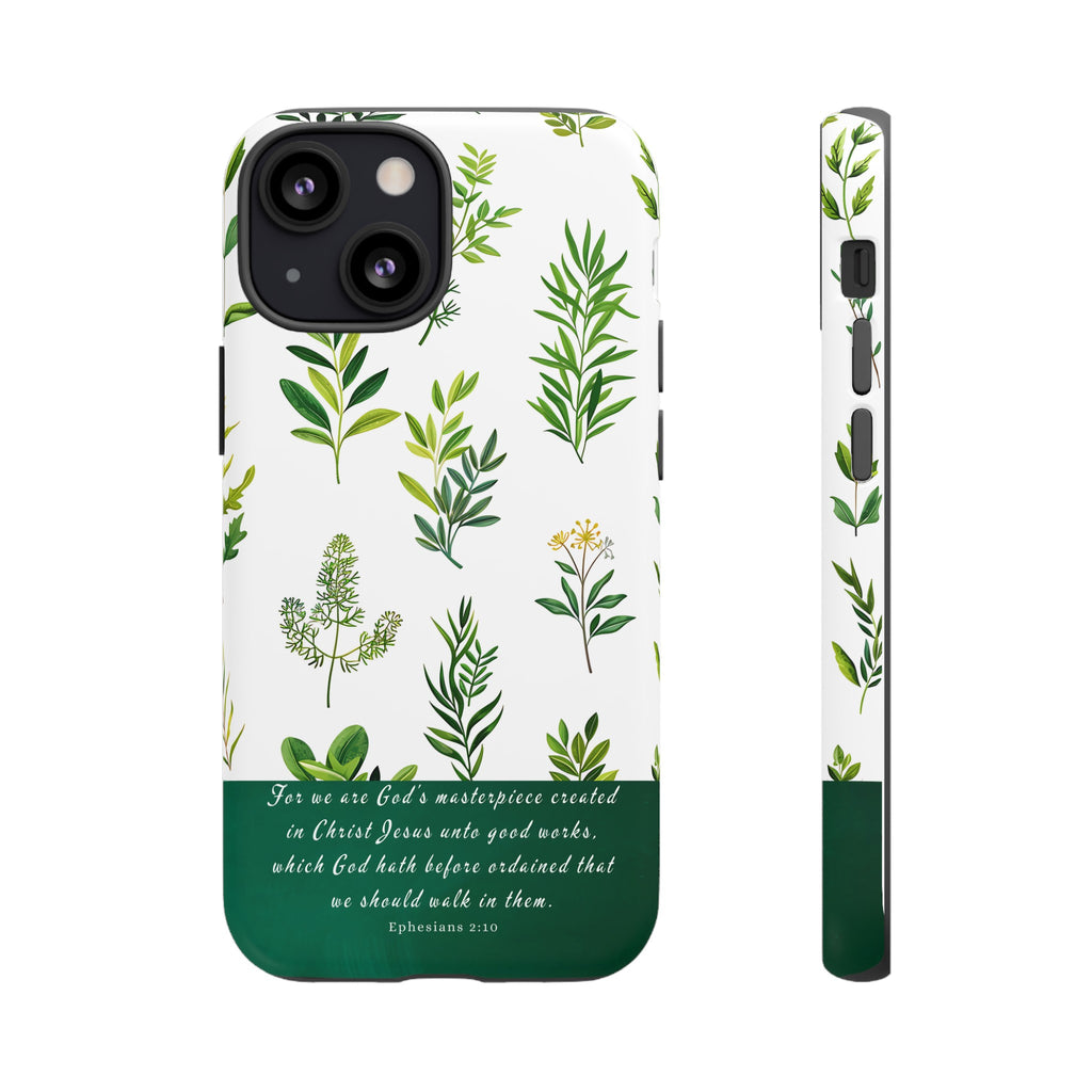 Ephesians 2:10 God's Masterpiece Christian Green Floral Pattern Phone Case Christian Gifts iPhone Samsung Galaxy Google Pixel Phone Case