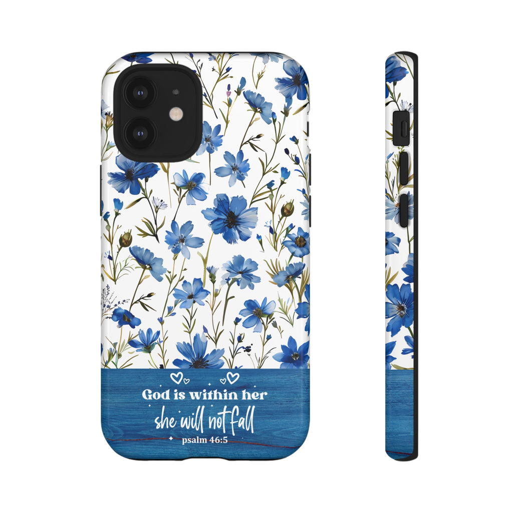 Psalm 46:5 God Is Within Her Christian Floral Pattern Phone Case Christian Religious Gifts iPhone Samsung Galaxy Google Pixel Phone Case