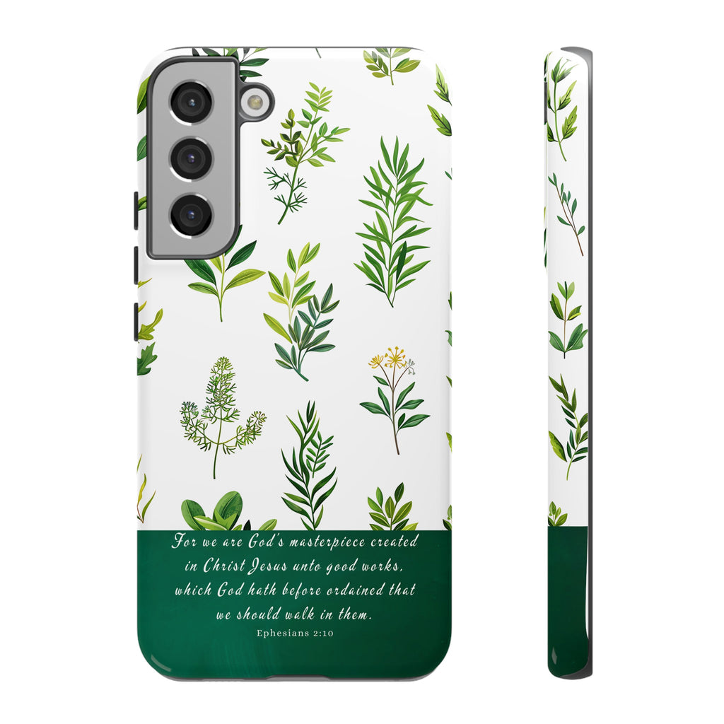 Ephesians 2:10 God's Masterpiece Christian Green Floral Pattern Phone Case Christian Gifts iPhone Samsung Galaxy Google Pixel Phone Case