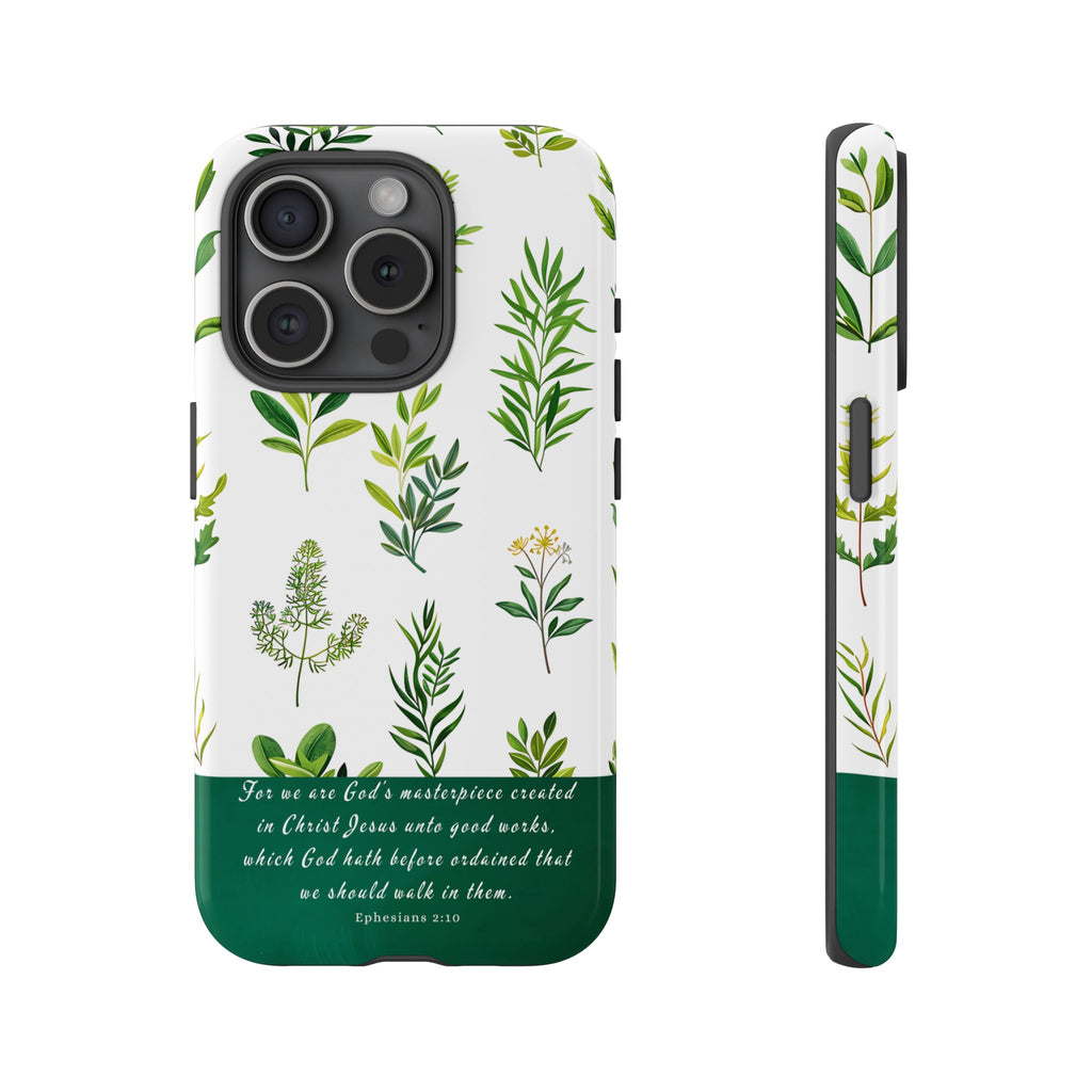 Ephesians 2:10 God's Masterpiece Christian Green Floral Pattern Phone Case Christian Gifts iPhone Samsung Galaxy Google Pixel Phone Case