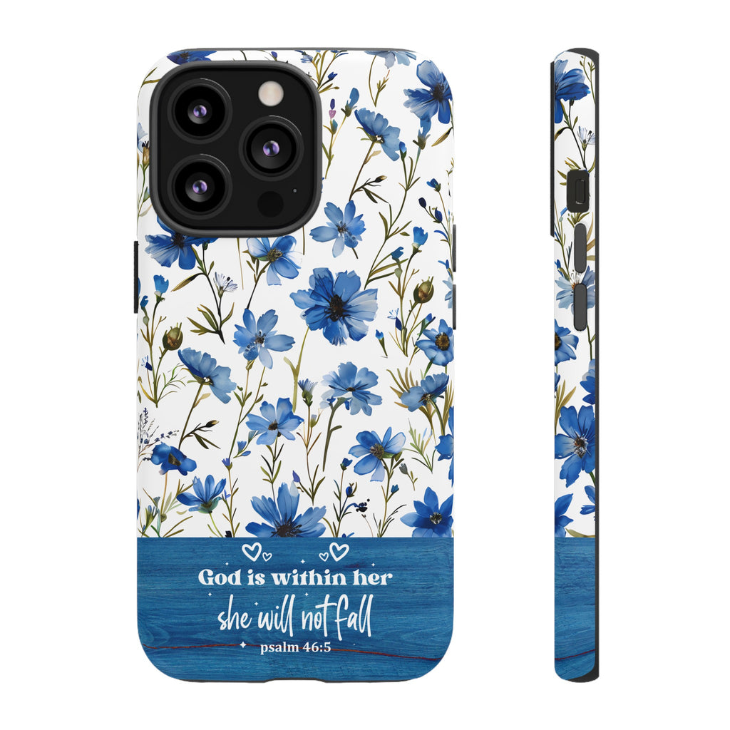 Psalm 46:5 God Is Within Her Christian Floral Pattern Phone Case Christian Religious Gifts iPhone Samsung Galaxy Google Pixel Phone Case