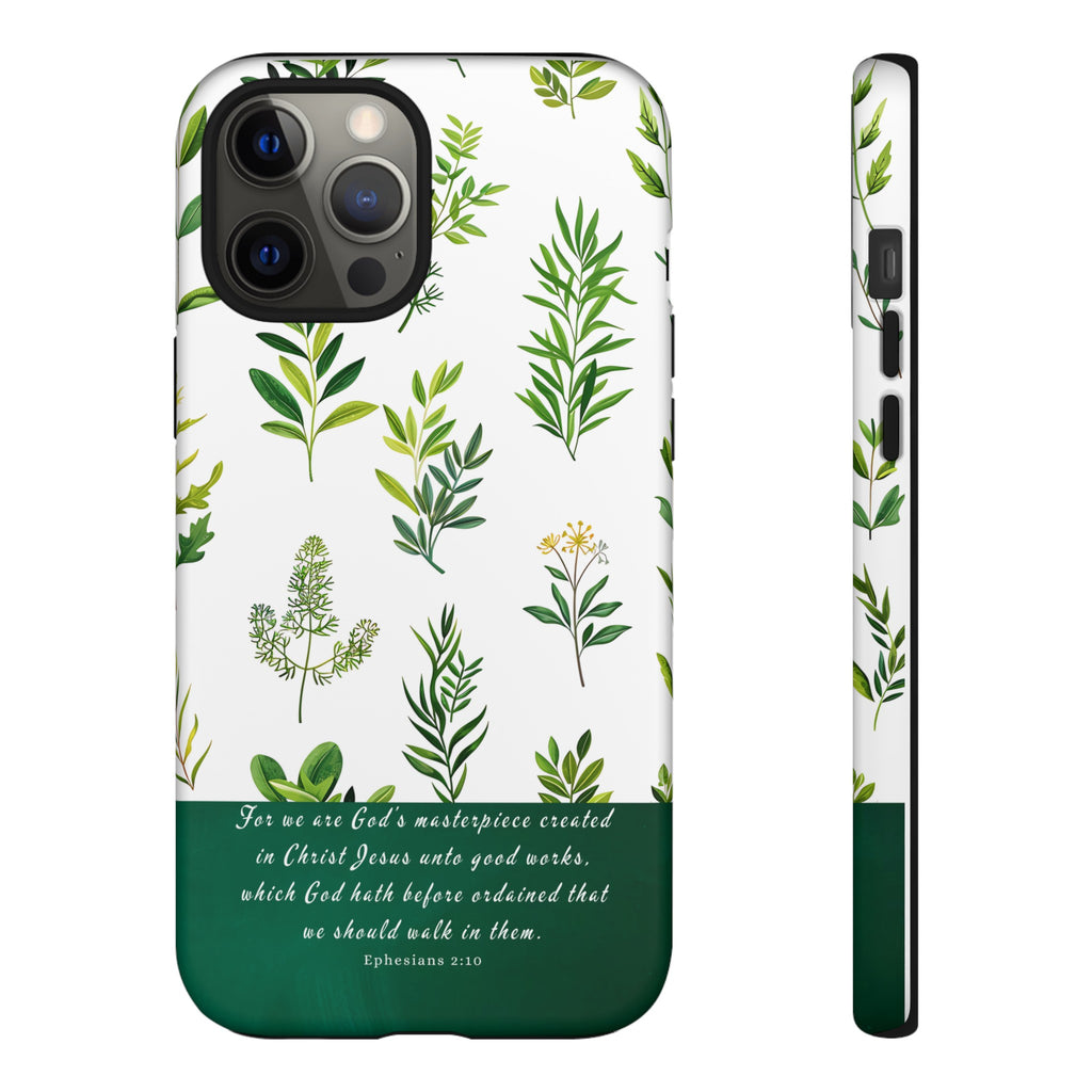 Ephesians 2:10 God's Masterpiece Christian Green Floral Pattern Phone Case Christian Gifts iPhone Samsung Galaxy Google Pixel Phone Case