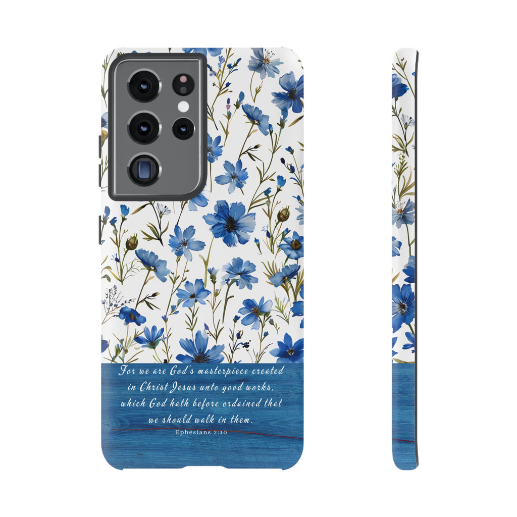 Ephesians 2:10 God's Masterpiece Christian Floral Pattern Phone Case Christian Religious Gifts iPhone Samsung Galaxy Google Pixel Phone Case