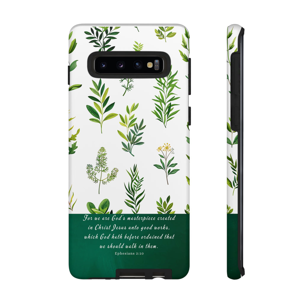 Ephesians 2:10 God's Masterpiece Christian Green Floral Pattern Phone Case Christian Gifts iPhone Samsung Galaxy Google Pixel Phone Case