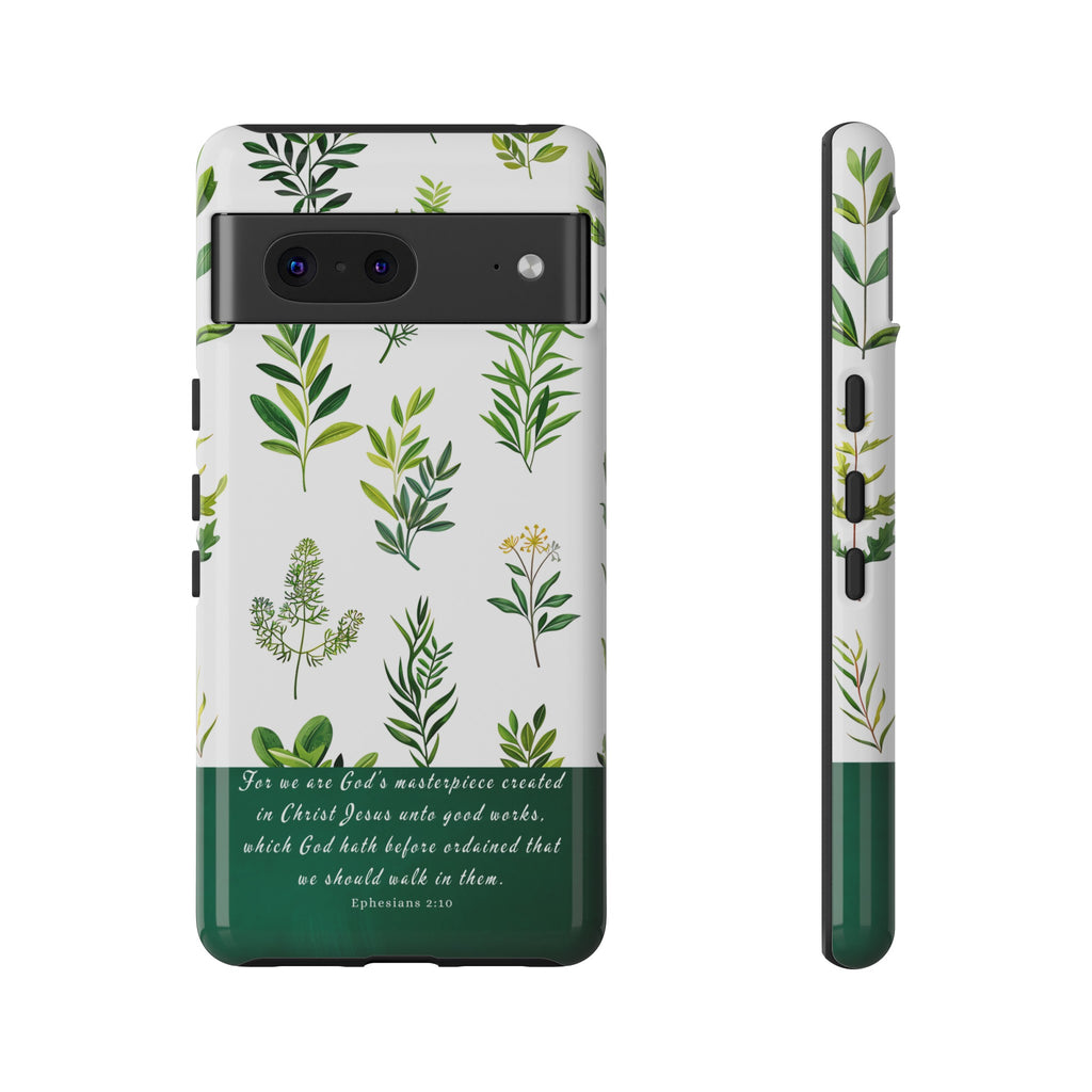 Ephesians 2:10 God's Masterpiece Christian Green Floral Pattern Phone Case Christian Gifts iPhone Samsung Galaxy Google Pixel Phone Case